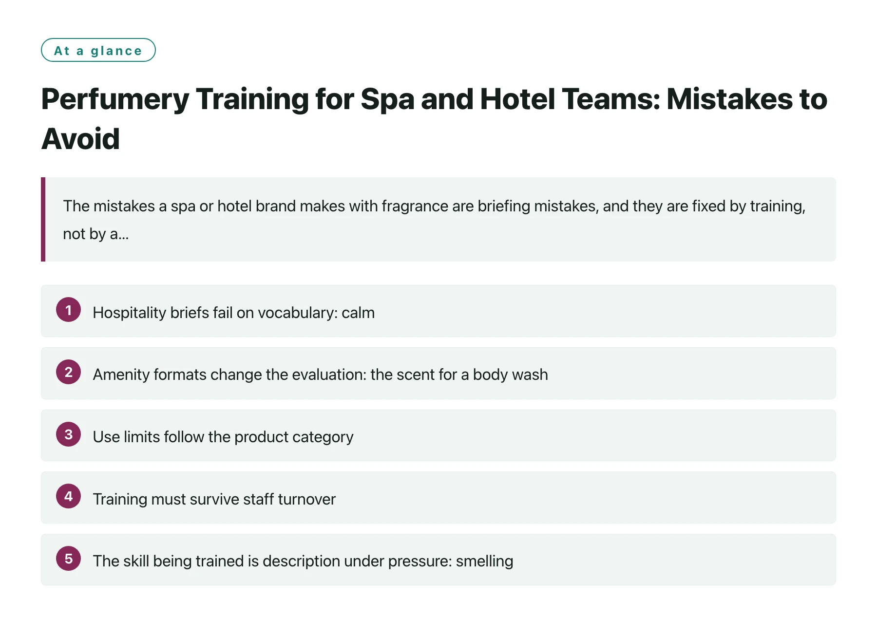 Perfumery Training for Spa and Hotel Teams: Mistakes to Avoid——全文要点速览